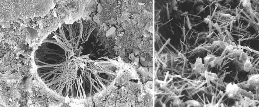 Scanning electron microscopes (SEM), crystalline technology, seal small pores and gaps in concrete