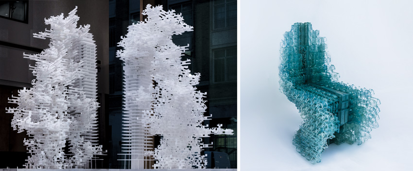 Left image: WanderYards, designed by Daniel Koehler and Bartlett UCL students. Right image: VoxelChair v1.0