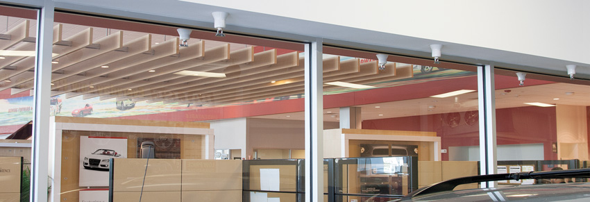 Window sprinklers used with glass partitions