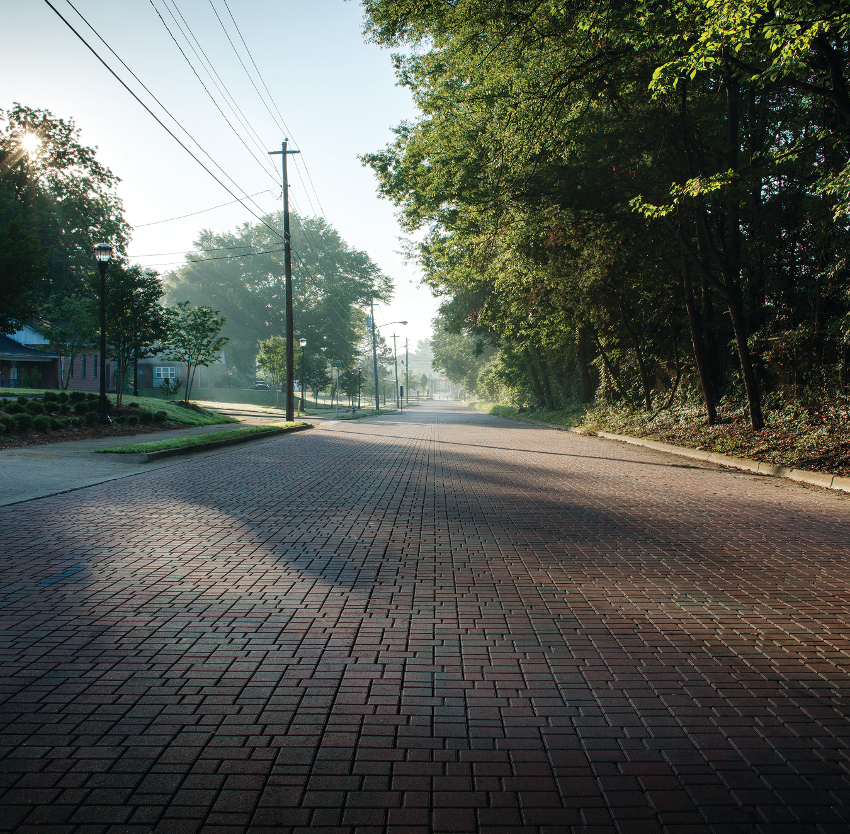 Brick road in a suburb area