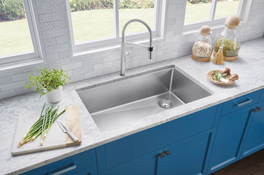 Stainless steel sinks in a kitchen